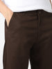 Men's Chocolate Brown Cotton Regular Fit Casual Chinos Trousers Stretch
