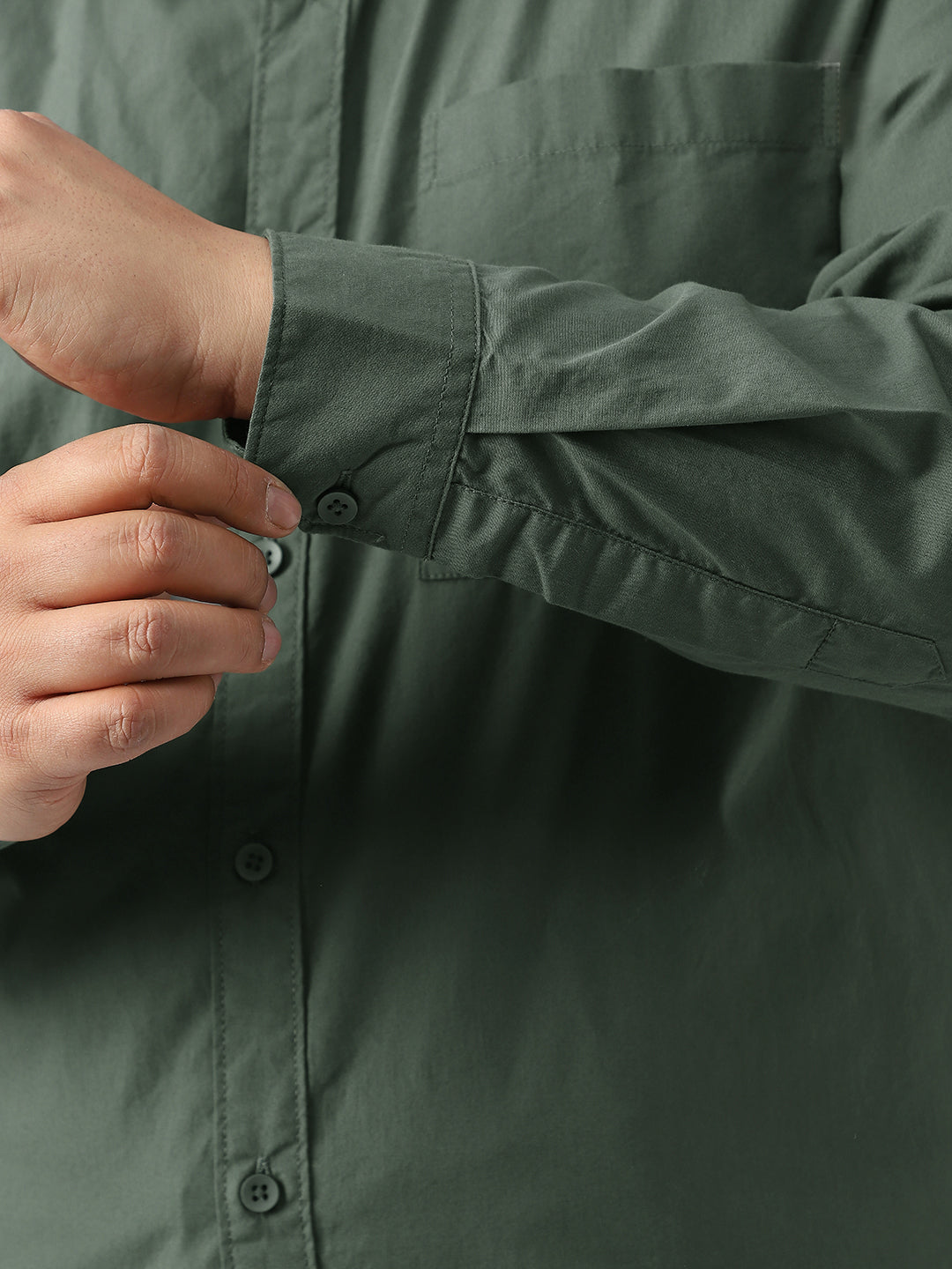 Plus Men's Sage Green Cotton Full Sleeve Regular Fit Casual Solid Shirt