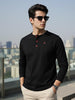 Men's Black Solid Henley Neck Slim Fit Cotton T-Shirt
