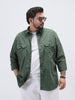 Plus Men's Sage Green Cotton Full Sleeve Regular Fit Casual Solid Shirt