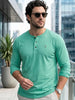 Men's Teal Green Solid Henley Neck Slim Fit Full Sleeve Cotton T-Shirt