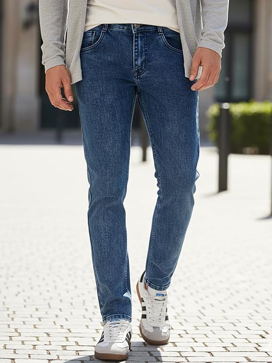 Men's Carbon Blue Regular Fit Washed Jeans Stretchable