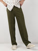 Men's Dark Olive Loose Baggy Fit Solid Korean Trousers Stretchable