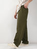 Men's Dark Olive Loose Baggy Fit Solid Korean Trousers Stretchable