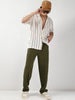 Men's Dark Olive Loose Baggy Fit Solid Korean Trousers Stretchable