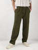 Men's Dark Olive Loose Baggy Fit Solid Korean Trousers Stretchable