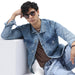 Men's Light Blue Regular Fit Washed Full Sleeve Denim Jacket
