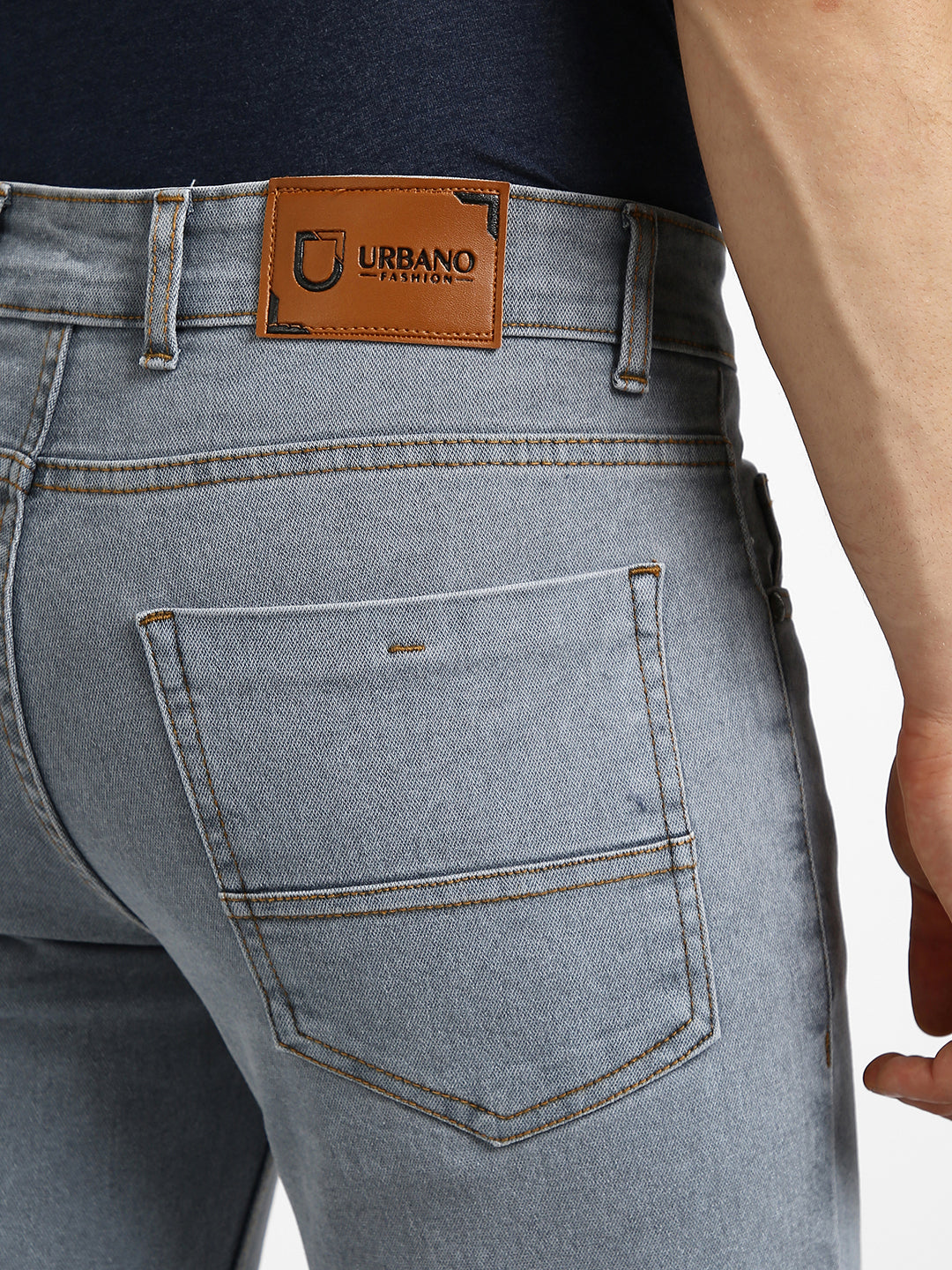 Men's Light Grey Regular Fit Washed Jeans Stretchable