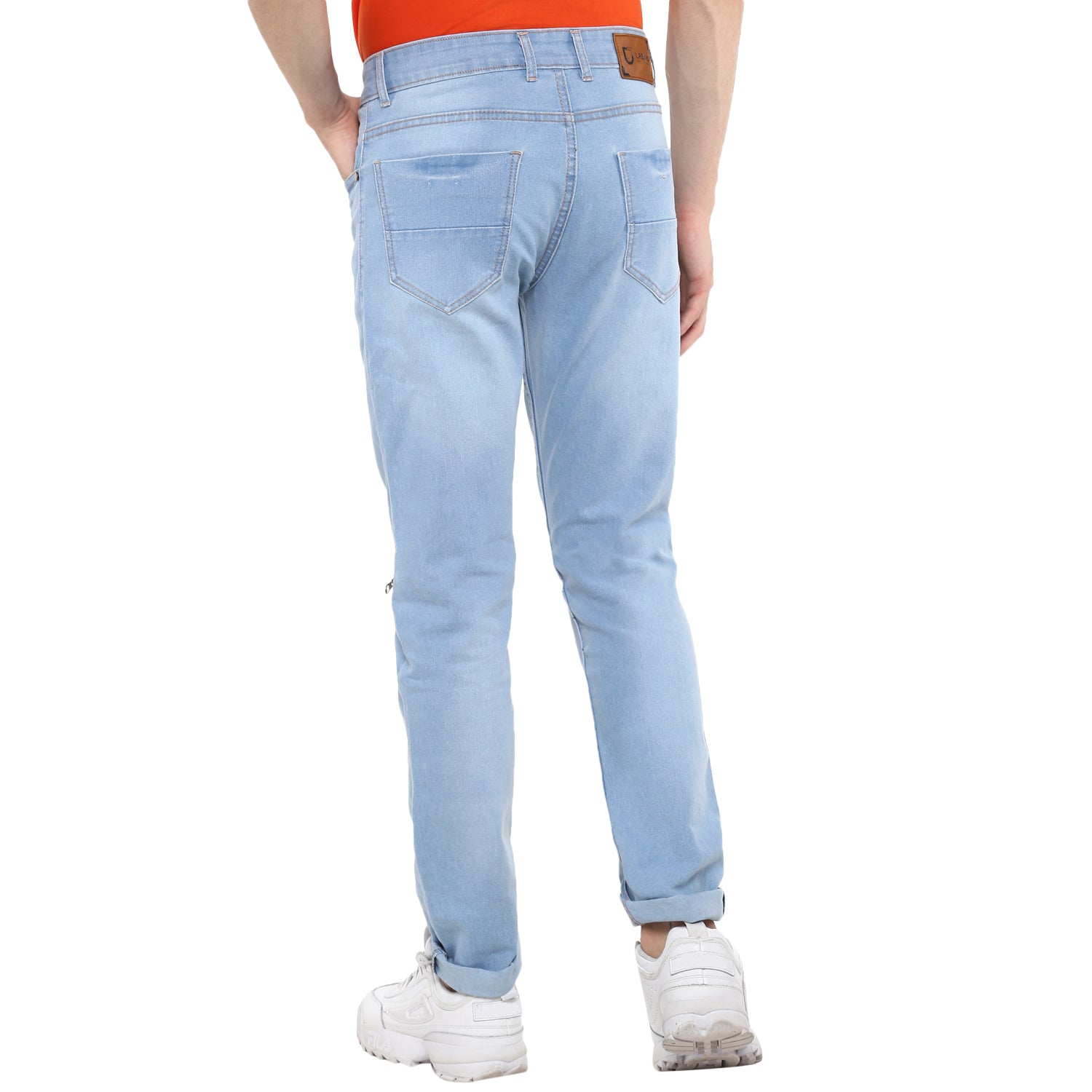 Urbano Fashion Men's Ice Blue Slim Fit Zippered Jeans Stretch