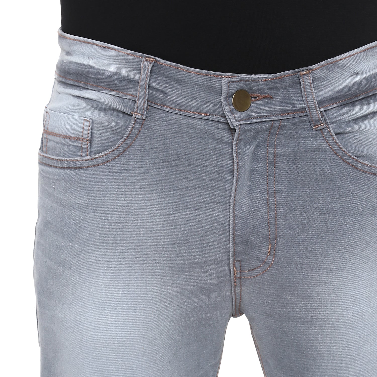 Urbano Fashion Men's Grey Slim Fit Zippered Jeans Stretch