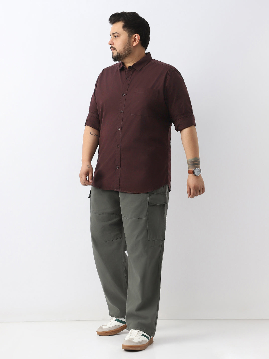 Plus Men's Cocoa Cotton Full Sleeve Regular Fit Casual Solid Shirt