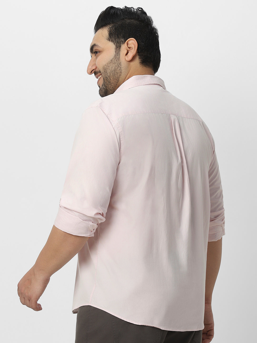 Plus Men's Baby Pink Cotton Full Sleeve Regular Fit Casual Solid Shirt