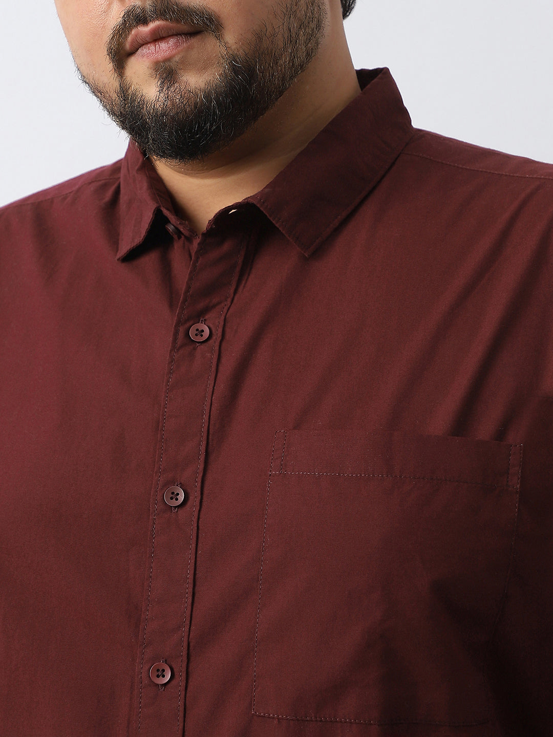 Plus Men's Maroon Cotton Full Sleeve Regular Fit Casual Solid Shirt