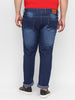 Plus Men's Dark Blue Regular Fit Washed Jeans Stretchable