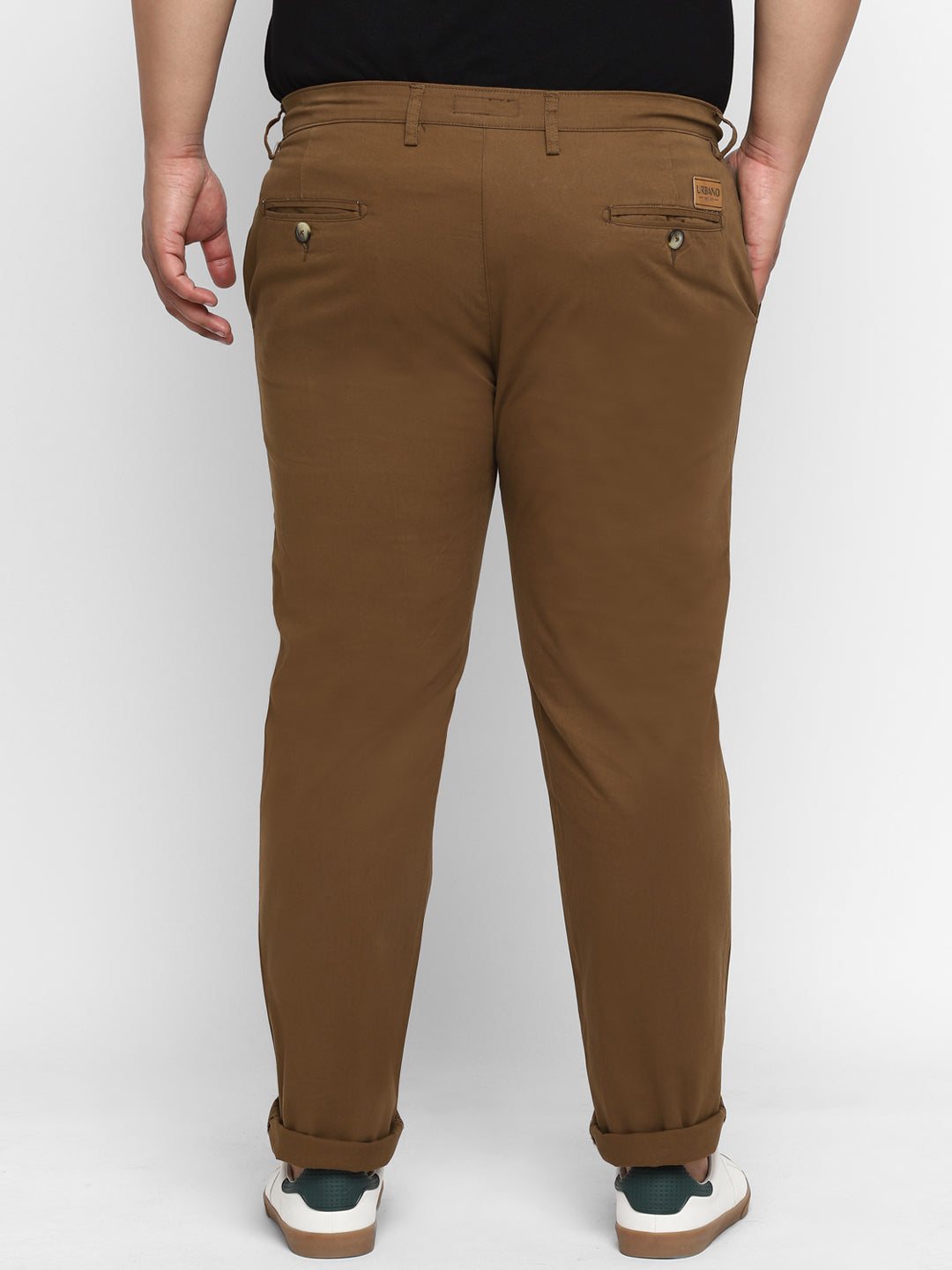 Plus Men's Brown Cotton Regular Fit Casual Chino Pants Stretch