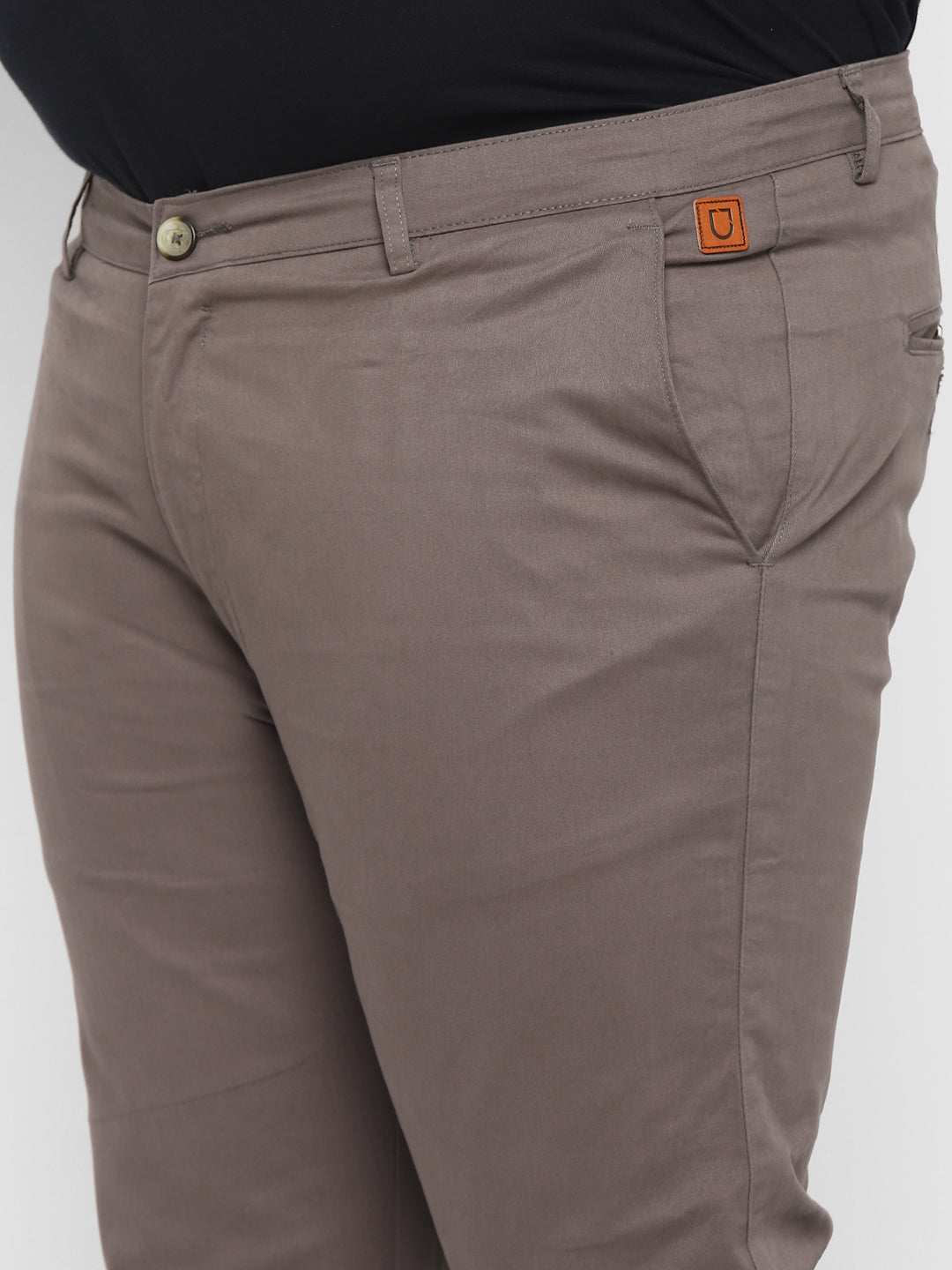 Plus Men's Dark Grey Cotton Regular Fit Casual Chinos Trousers Stretch
