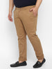 Plus Men's Khaki Cotton Regular Fit Casual Chinos Trousers Stretch