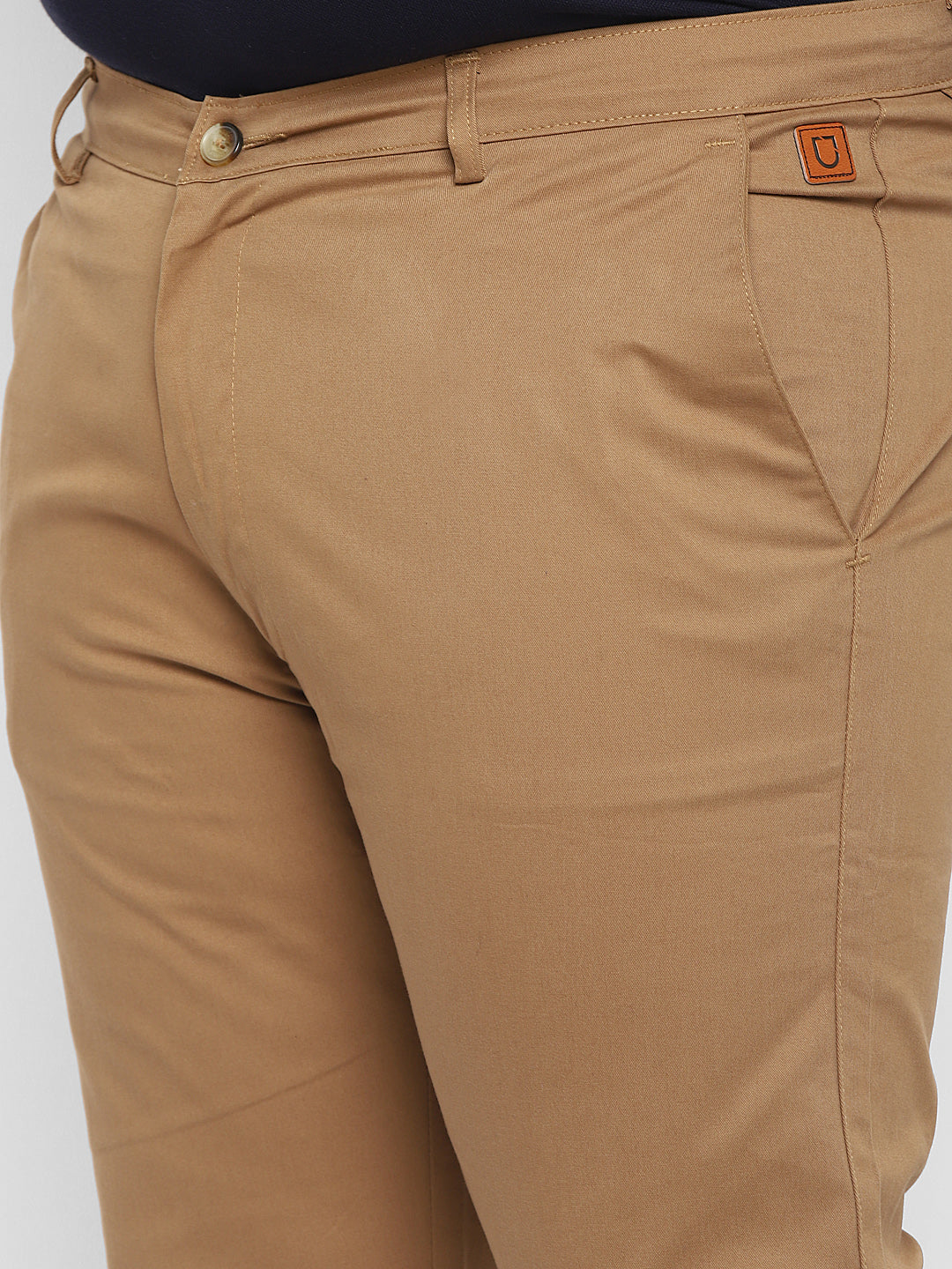 Plus Men's Khaki Cotton Regular Fit Casual Chinos Trousers Stretch