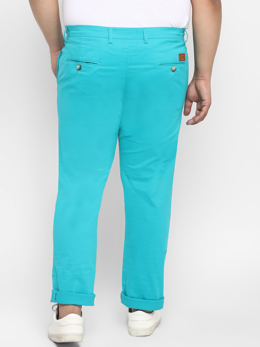 Plus Men's Turquoise Blue Cotton Regular Fit Casual Chinos Trousers Stretch