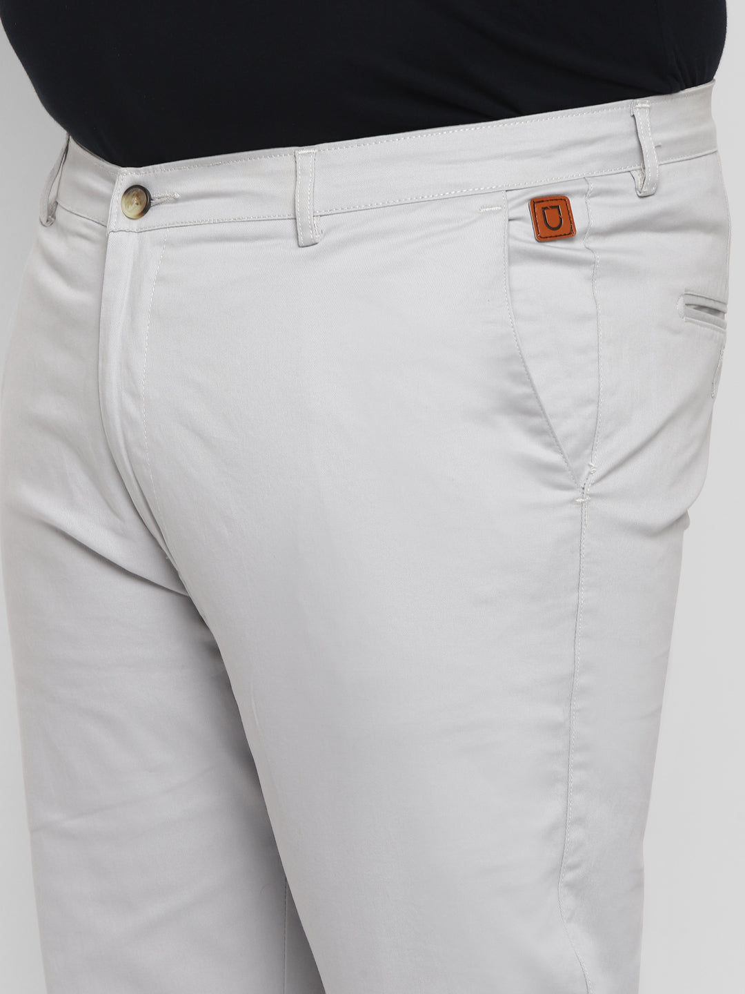 Plus Men's White Grey Cotton Regular Fit Casual Chinos Trousers Stretch