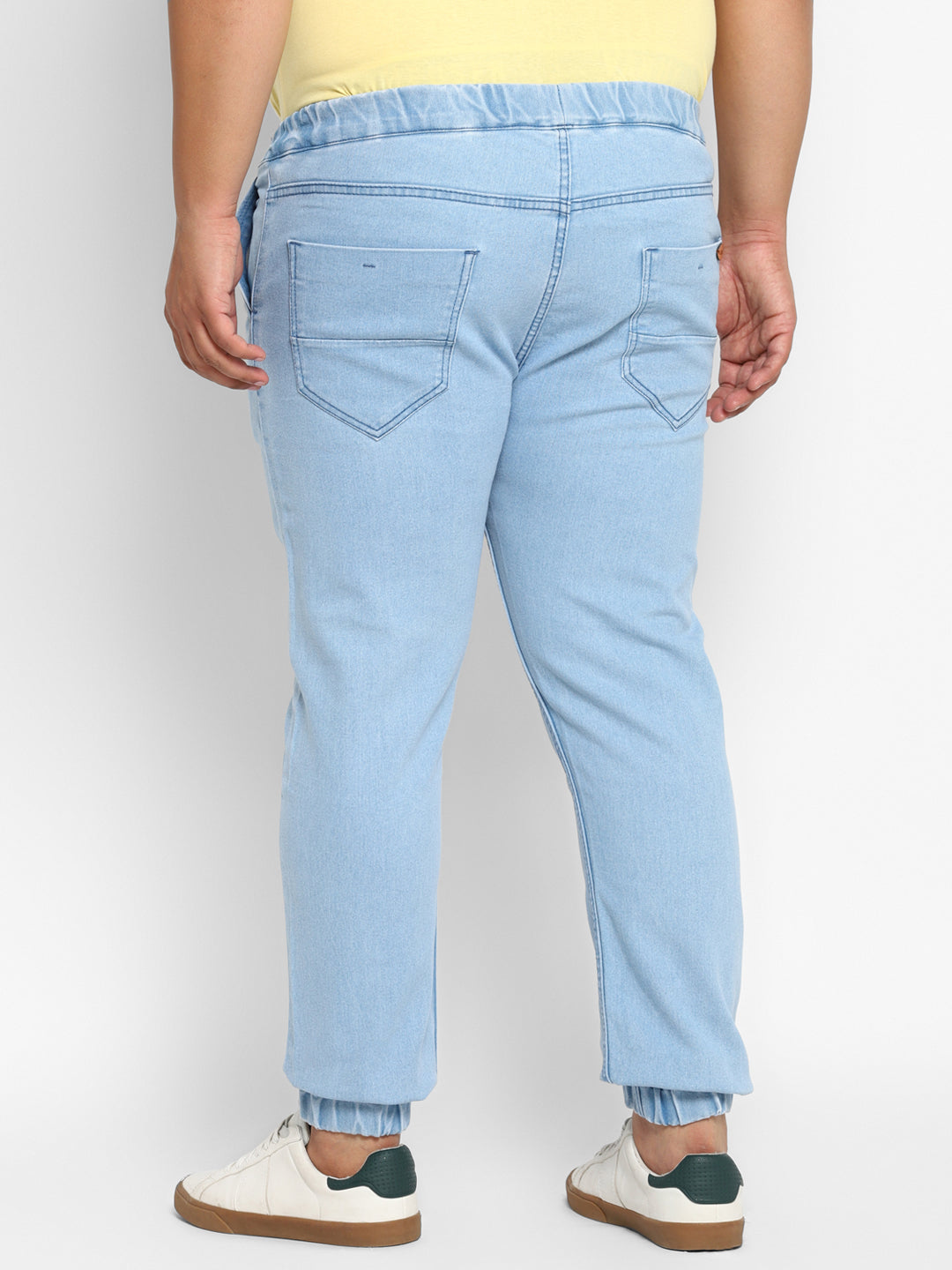 Plus Men's Ice Blue Regular Fit Washed Jogger Jeans Stretchable