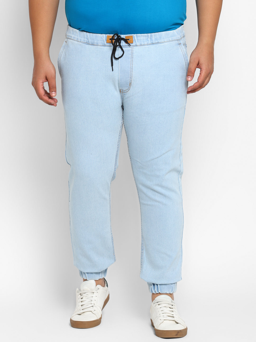 Plus Men's Ice Blue Regular Fit Washed Jogger Jeans Stretchable
