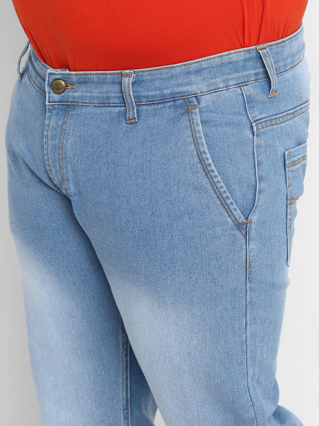 Plus Men's Light Blue Regular Fit Denim Jeans Stretchable