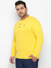 Plus Men's Mustard Solid Henley Neck Regular Fit Full Sleeve Cotton T-Shirt