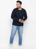 Urbano Plus Men's Navy Blue Solid Henley Neck Regular Fit Full Sleeve Cotton T-Shirt