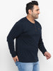 Plus Men's Navy Blue Solid Henley Neck Regular Fit Full Sleeve Cotton T-Shirt