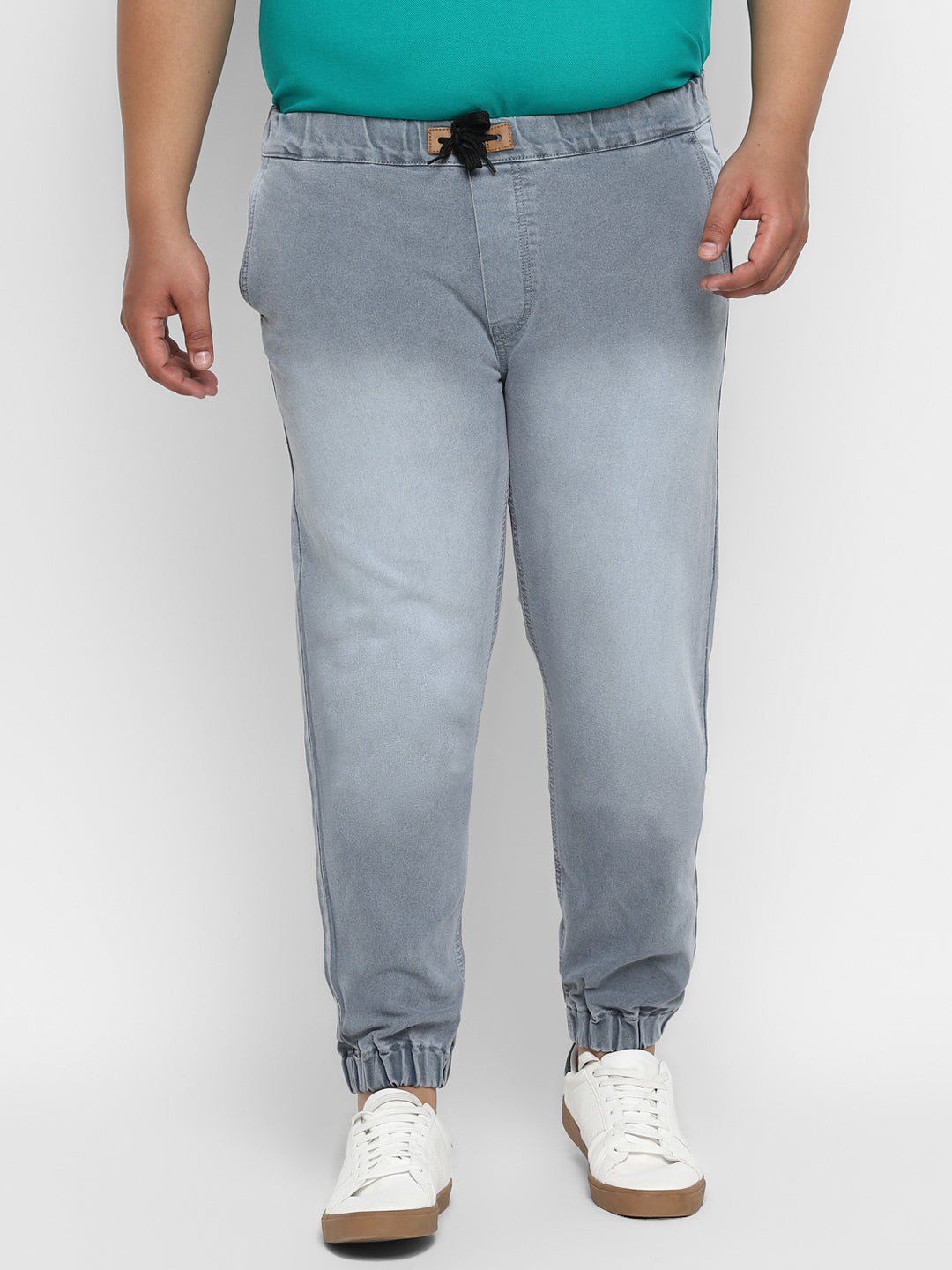 Plus Men's Light Grey Regular Fit Jogger Jeans Stretch