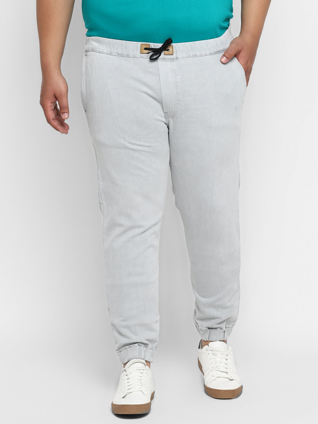 Plus Men's Light Grey Regular Fit Washed Jogger Jeans Stretch