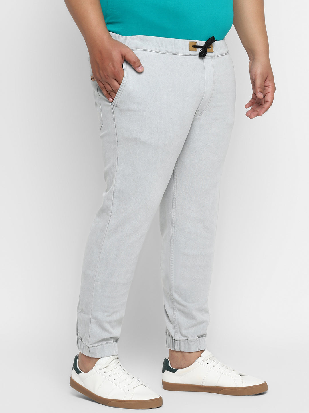 Urbano Plus Men's Light Grey Regular Fit Washed Jogger Jeans Stretch