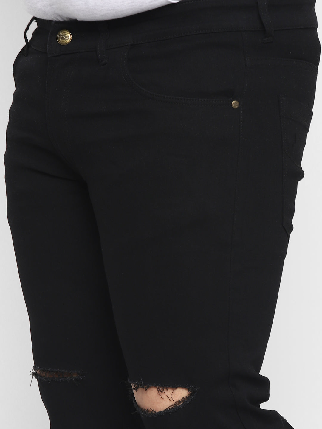 Urbano Plus Men's Black Regular Fit Knee Slit Distressed Jeans Stretchable