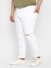 Plus Men's White Regular Fit Knee Slit Distressed Jeans Stretchable