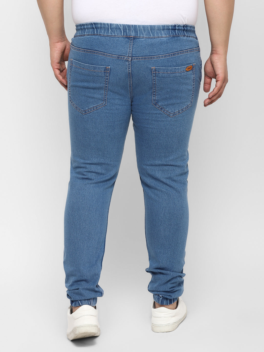 Plus Men's Light Blue Regular Fit Washed Jogger Jeans Stretchable