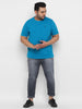 Plus Men's Aqua Blue Solid Regular Fit Round Neck Cotton T-Shirt