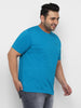 Plus Men's Aqua Blue Solid Regular Fit Round Neck Cotton T-Shirt