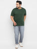 Plus Men's Dark Green Solid Regular Fit Round Neck Cotton T-Shirt