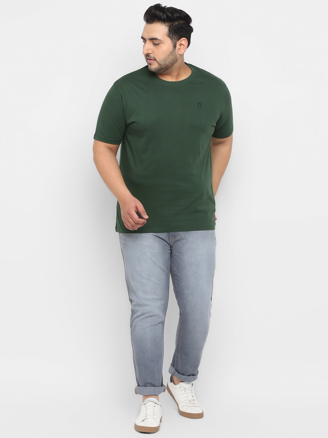 Plus Men's Dark Green Solid Regular Fit Round Neck Cotton T-Shirt ...