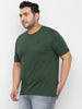 Plus Men's Dark Green Solid Regular Fit Round Neck Cotton T-Shirt