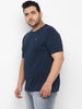Plus Men's Navy Blue Solid Regular Fit Round Neck Cotton T-Shirt