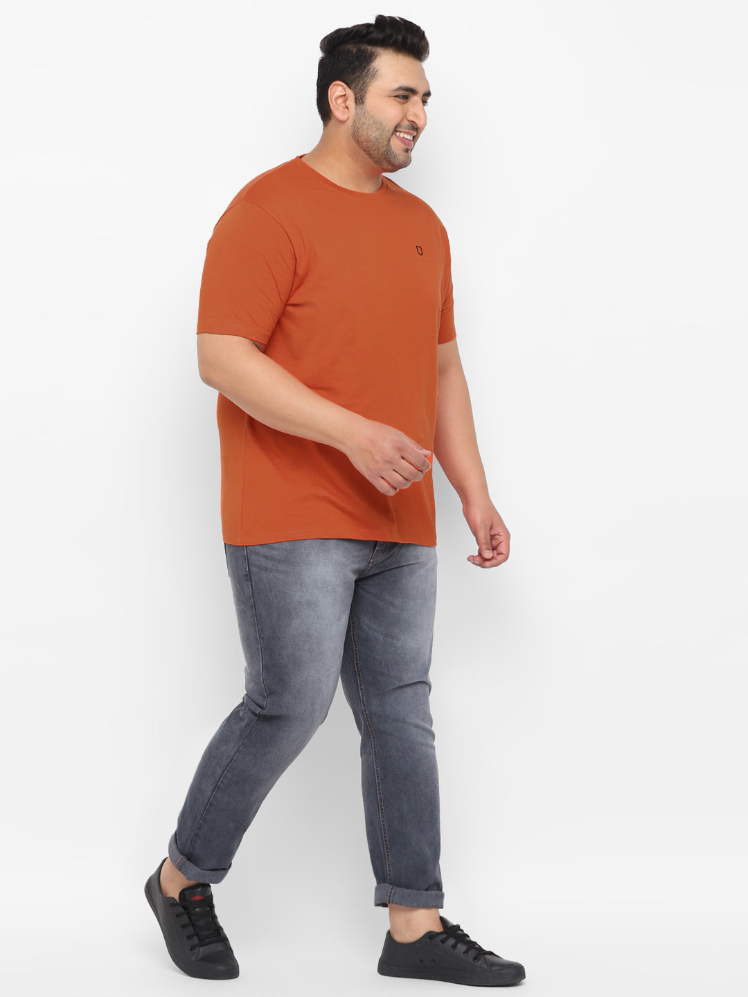 Plus Men's Orange Solid Regular Fit Round Neck Cotton T-Shirt