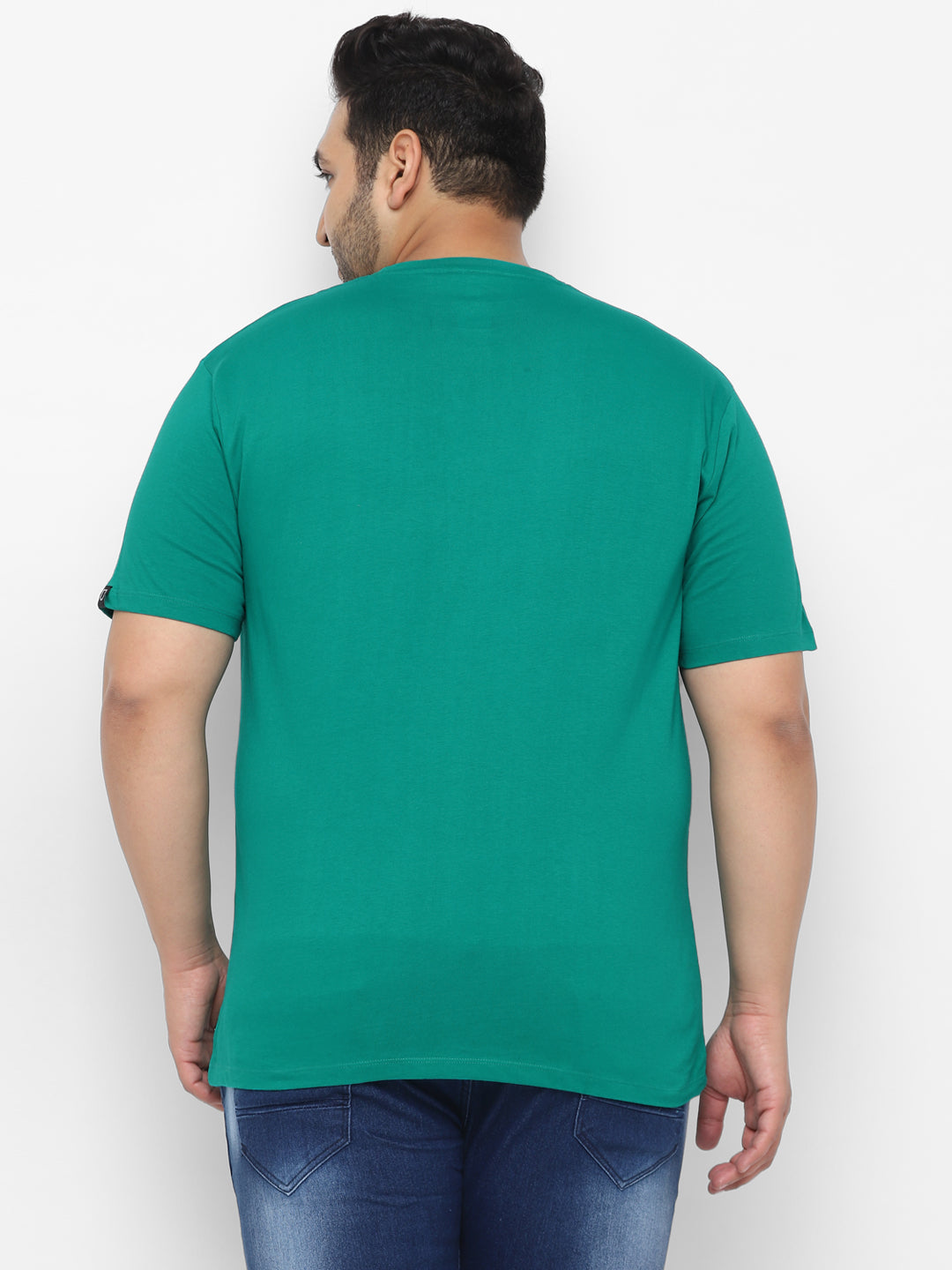 Plus Men's Teal Green Solid Regular Fit Round Neck Cotton T-Shirt
