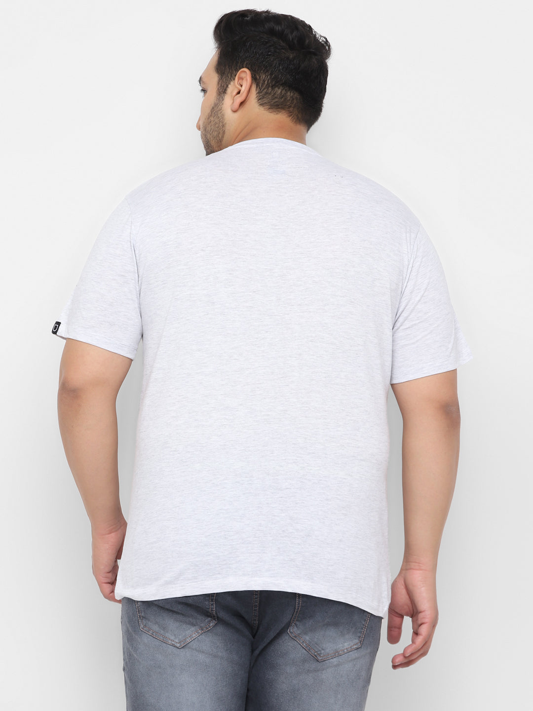 Plus Men's White Melange Solid Regular Fit Round Neck Cotton T-Shirt