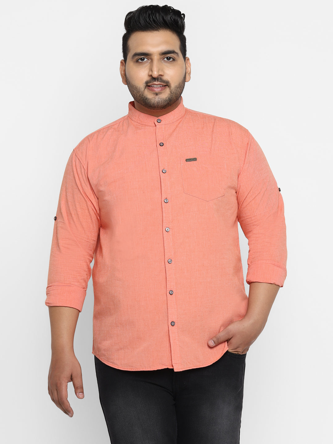 Urbano Plus Men Orange Solid Cotton Casual Shirt