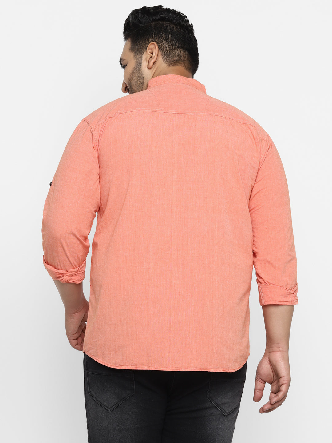 Plus Men Orange Solid Cotton Casual Shirt