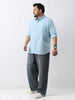 Plus Men's Light Blue Cotton Full Sleeve Regular Fit Casual Solid Shirt