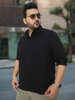 Plus Men's Black Cotton Full Sleeve Regular Fit Casual Solid Shirt