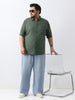 Plus Men's Sage Green Cotton Full Sleeve Regular Fit Casual Solid Shirt